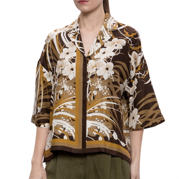 Max Mara Studio Darsena Kortærmet Skjorte, Brown Printed